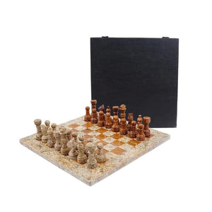 Marble Wholesale Classic Games 25cm Marble Chess Set with Storage Box - Coral & Red