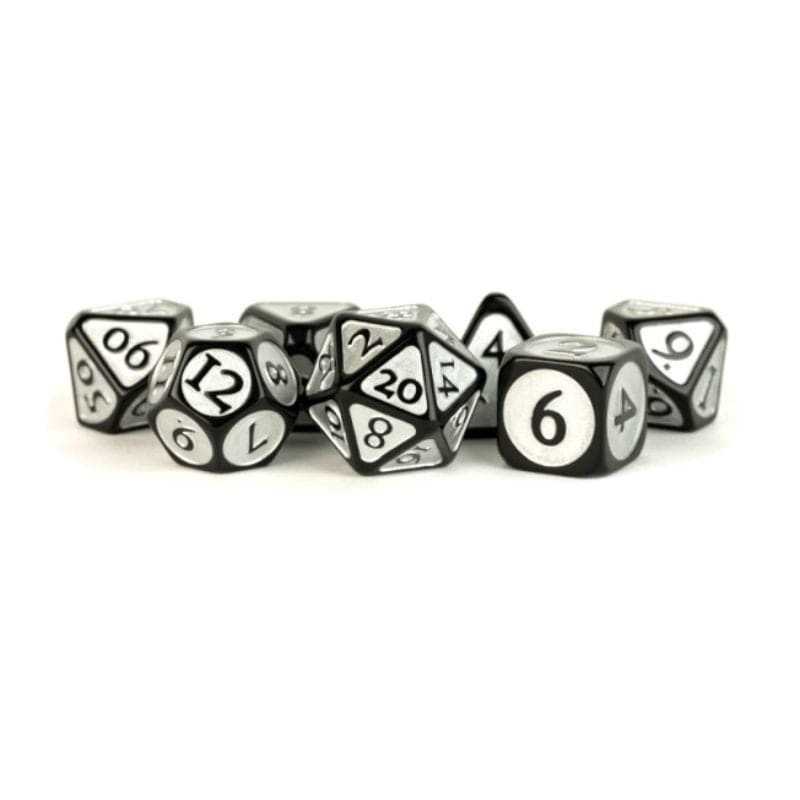 Metallic Dice Games Dice Dice - Acrylic Polyhedral - Black/Silver Enamel (MDG)