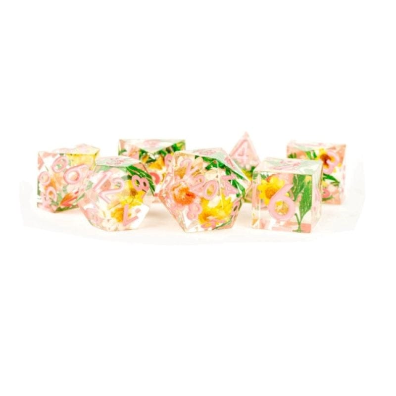 Metallic Dice Games Dice Dice - Sharp Edge Resin Polyhedrals - Chrysanthemum/Pink (MDG)