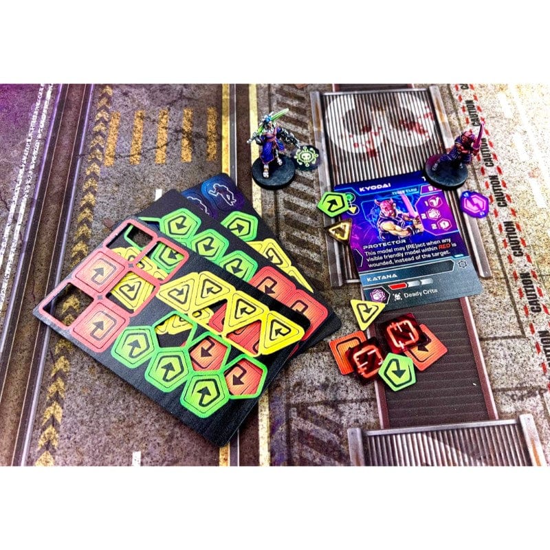 Monster Fight Club Miniatures Cyberpunk RED -  Combat Zone -  Reaction Acrylic Full Colour Token Set