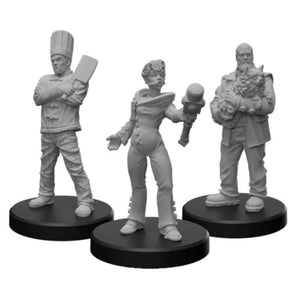 Monster Fight Club Miniatures Cyberpunk Red RPG Miniatures - Edgerunner H - Male Chef, Media 5 Female and Fixer Male w/ Cat
