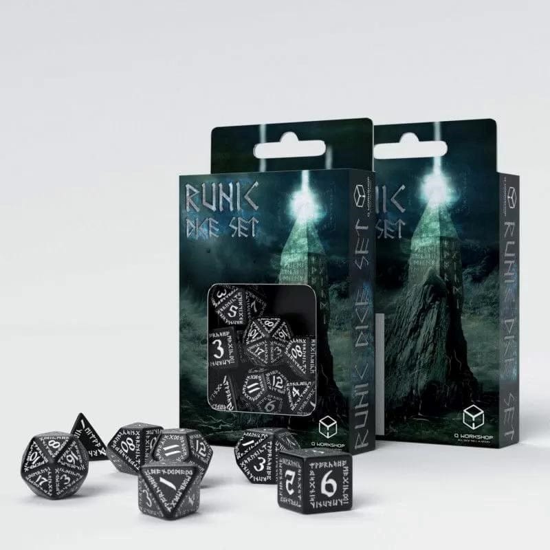 Q-Workshop Dice Q Workshop - Runic Black & White Dice Set 7