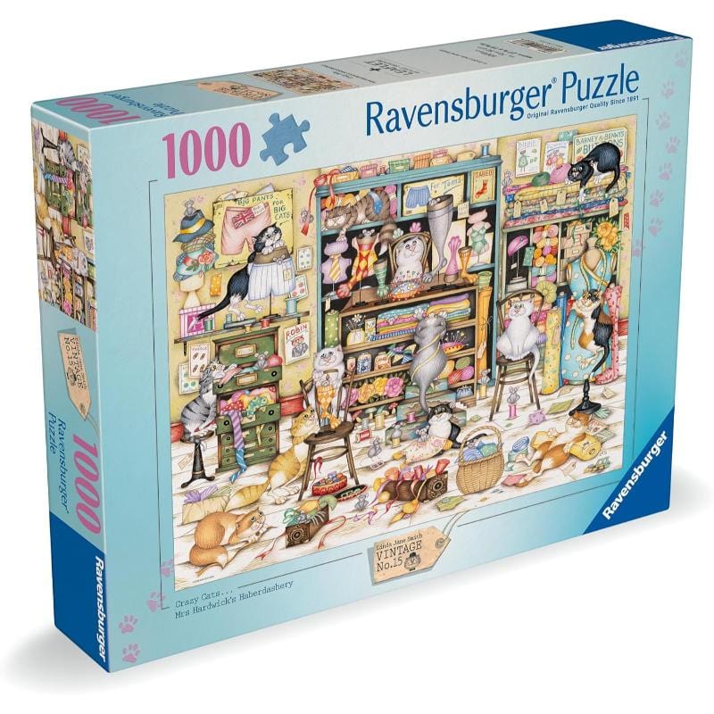 Ravensburger Jigsaws Crazy Cats - Haberdashery (1000pc) Ravensburger