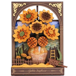 Robotime Construction Puzzles DIY Wood Bloom Craft - Golden Sunflower