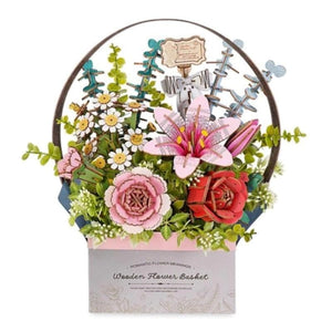 Robotime Construction Puzzles DIY Wood Bloom - Flower Basket