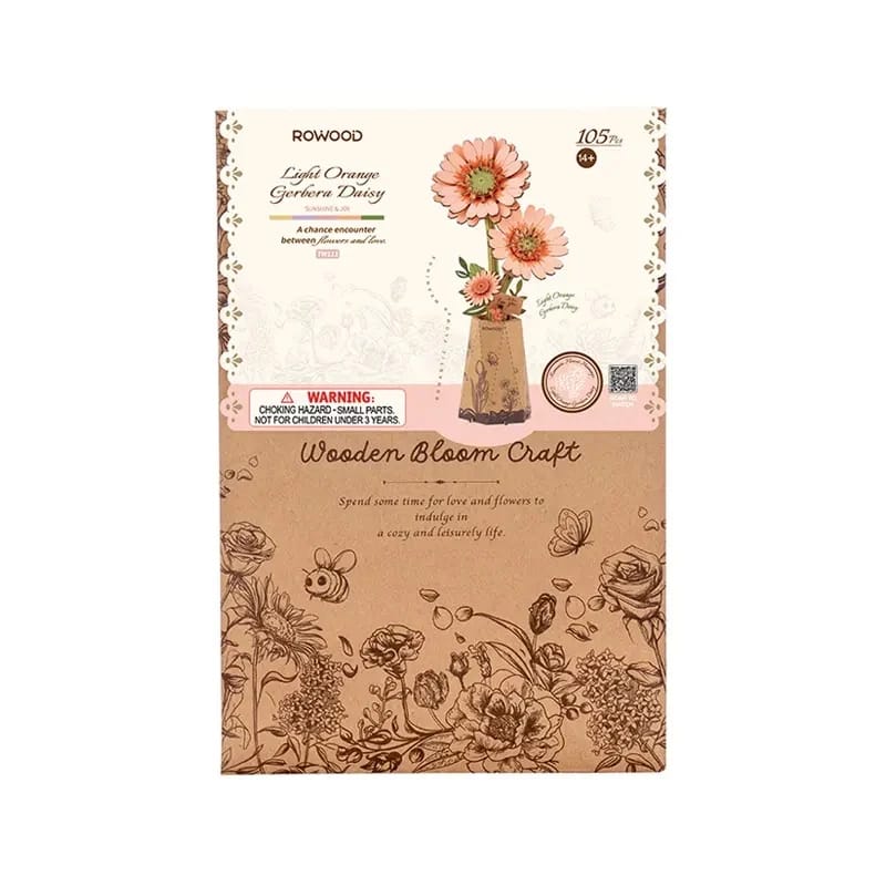 Robotime Construction Puzzles DIY Wood Bloom - Light Orange Gerbera
