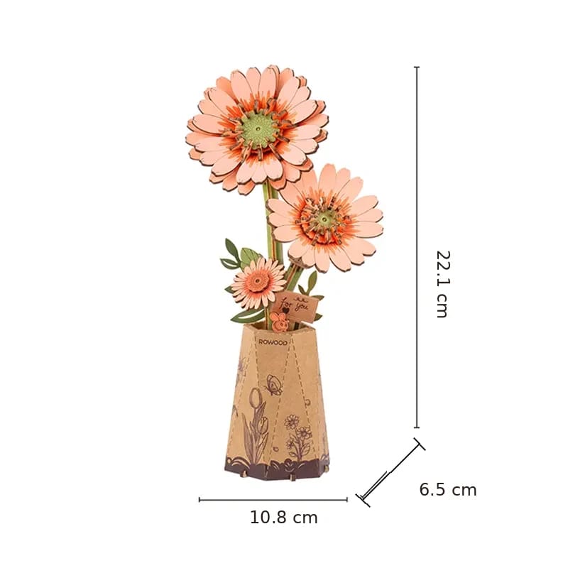 Robotime Construction Puzzles DIY Wood Bloom - Light Orange Gerbera
