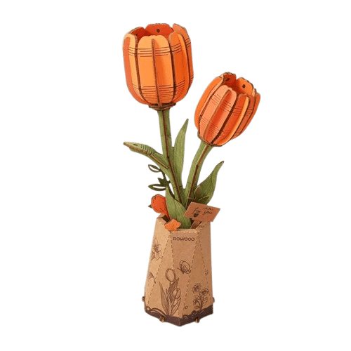Robotime Construction Puzzles DIY Wood Bloom - Orange Tulip