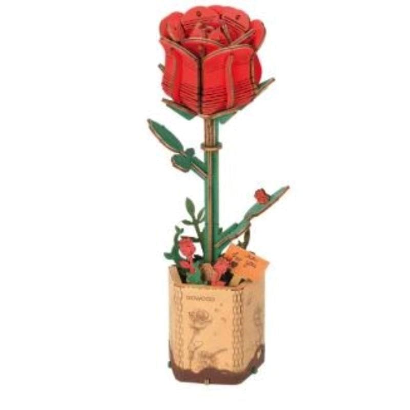 Robotime Construction Puzzles DIY Wood Bloom - Red Rose