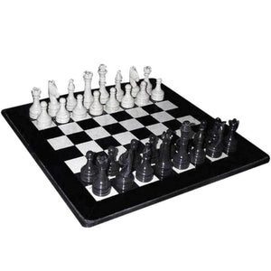 UNK Classic Games Chess Set - Marble 12" Black/Cream (Velvet Case)