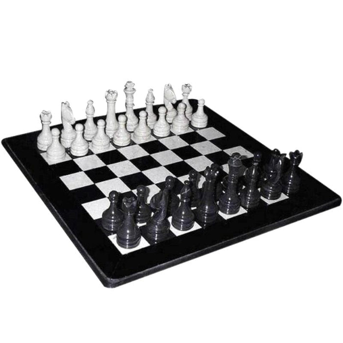Chess Set - Marble 12" Black/Cream (Velvet Case)