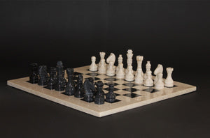 UNK Classic Games Chess Set - Marble 16" Cream/Black (Velvet Case)