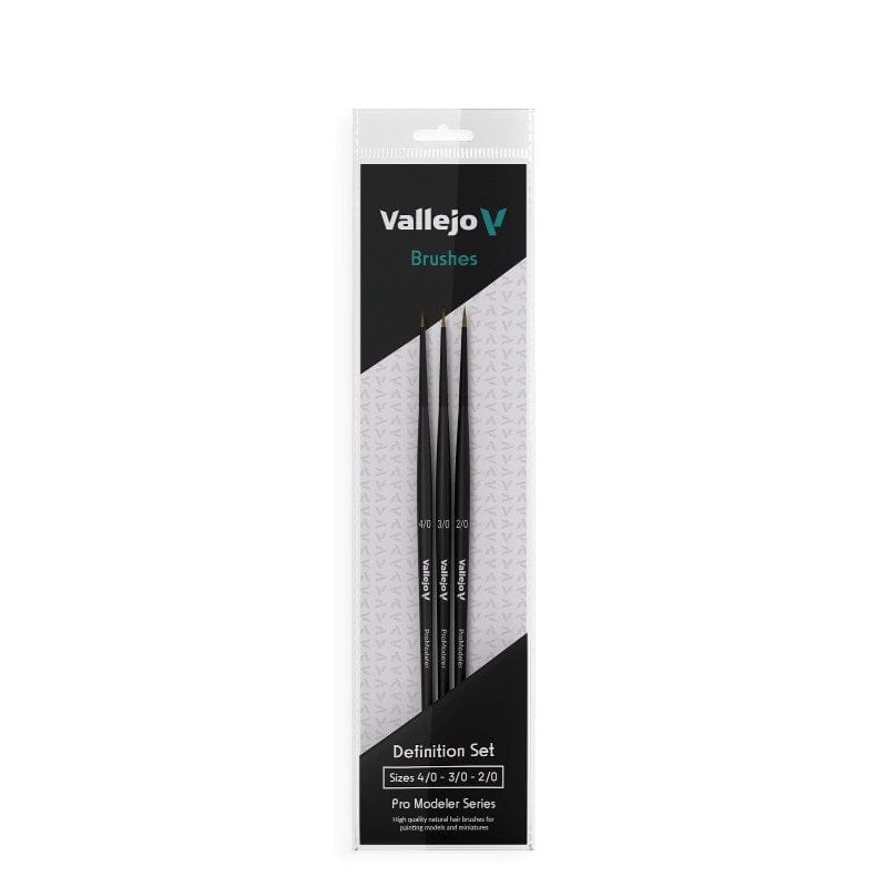 Vallejo Hobby Brush - Vallejo - Pro Modeler - Definition Set - Natural Hair (Sizes 4/0, 3/0 & 2/0)