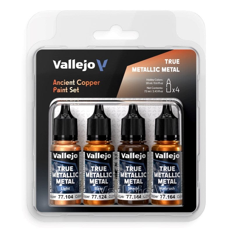 Vallejo Hobby Paint - Vallejo True Metallic Metal - 4 Colour Paint Set - Ancient Copper