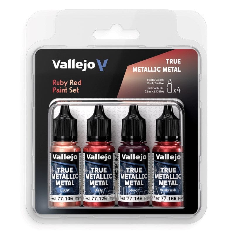 Vallejo Hobby Paint - Vallejo True Metallic Metal - 4 Colour Paint Set - Ruby Red