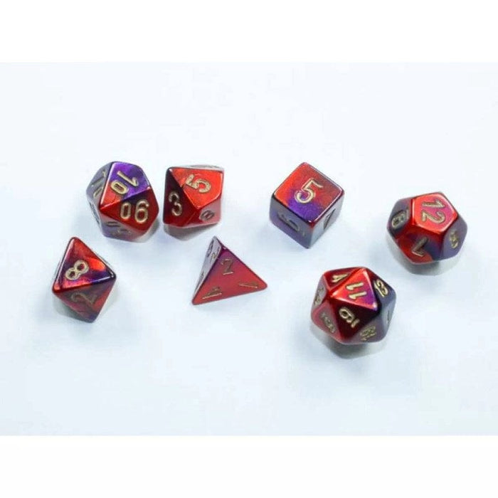 Dice - Chessex 7 Polyhedrals - Gemini Mini-hedral Purple-Red/Gold Set