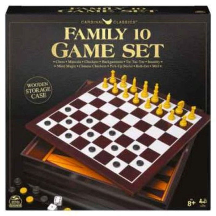 Classic Wooden 10 Game Set in Cabinet (Cardinal)