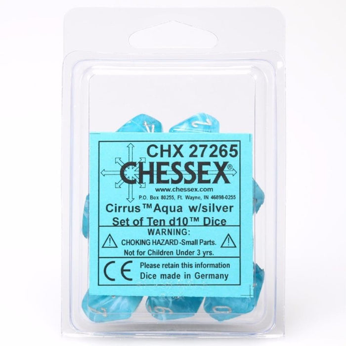 Chessex Dice - 10D10 - Cirrus Aqua/Silver