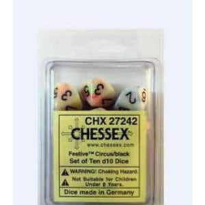 Chessex Festive Circus Dice Set - 10-Sided D10 Dice For Tabletop Gaming