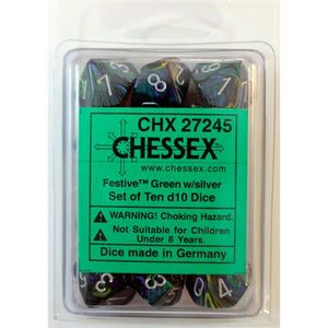 Chessex Dice Chessex Dice - 10D10 - Festive Green/Silver