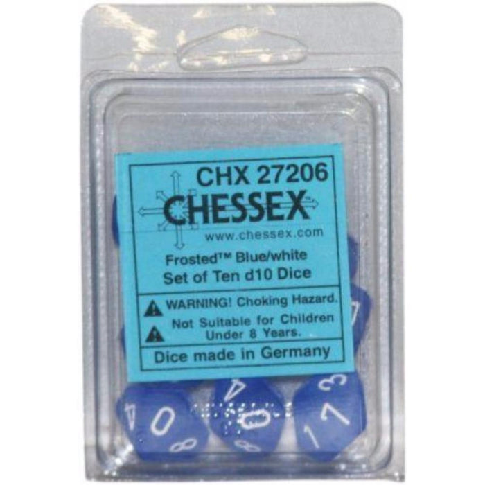 Chessex Dice - 10D10 - Frosted Blue/White