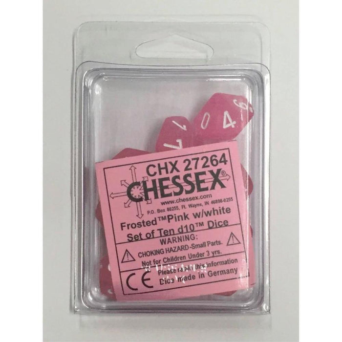 Chessex Dice - 10D10 - Frosted Pink/White