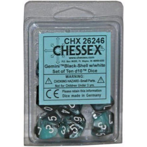 Chessex Dice Chessex Dice - 10D10 - Gemini Black-Shell/White