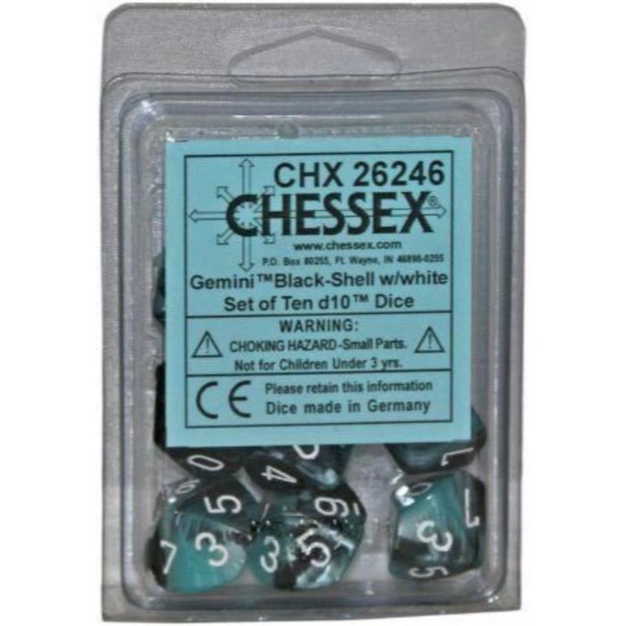 Chessex Dice - 10D10 - Gemini Black-Shell/White