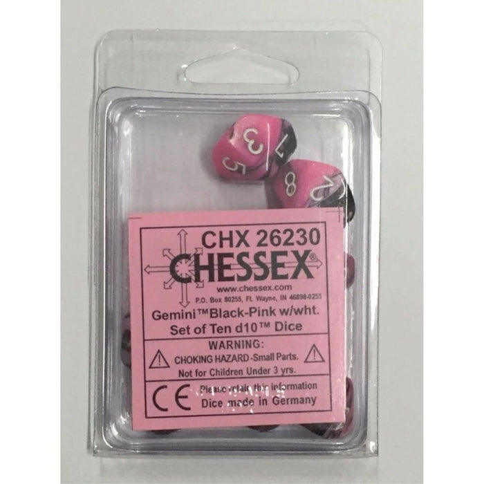 Chessex Dice - 10D10 - Gemini Polyhedral Black-Pink/White