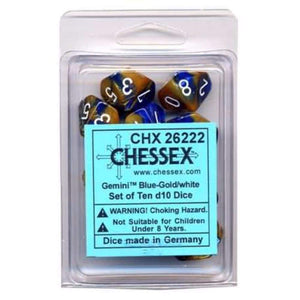 Chessex Dice Chessex Dice - 10D10 - Gemini Polyhedral Blue-Gold/White