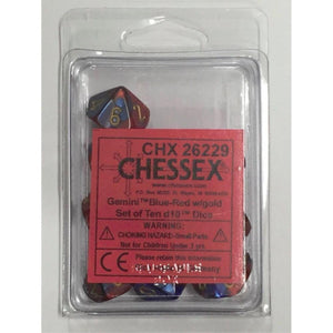 Chessex Dice Chessex Dice - 10D10 - Gemini Polyhedral Blue-Red/Gold