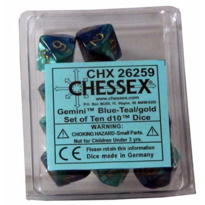 Chessex Dice - 10D10 - Gemini Polyhedral Blue-Teal/Gold