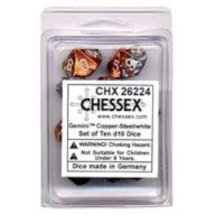 Chessex Dice - 10D10 - Gemini Polyhedral Copper-Steel/White