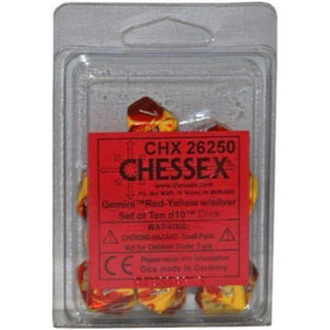 Chessex Dice Chessex Dice - 10D10 - Gemini Polyhedral Red-Yellow/Silver