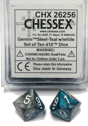 Chessex Dice Chessex Dice - 10D10 - Gemini Polyhedral Steel-Teal/White