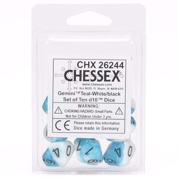 Chessex Dice - 10D10 - Gemini White-Teal/Black