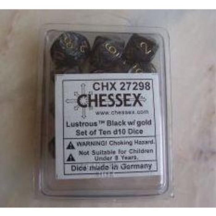 Chessex Dice - 10D10 - Lustrous Polyhedral Black/Gold