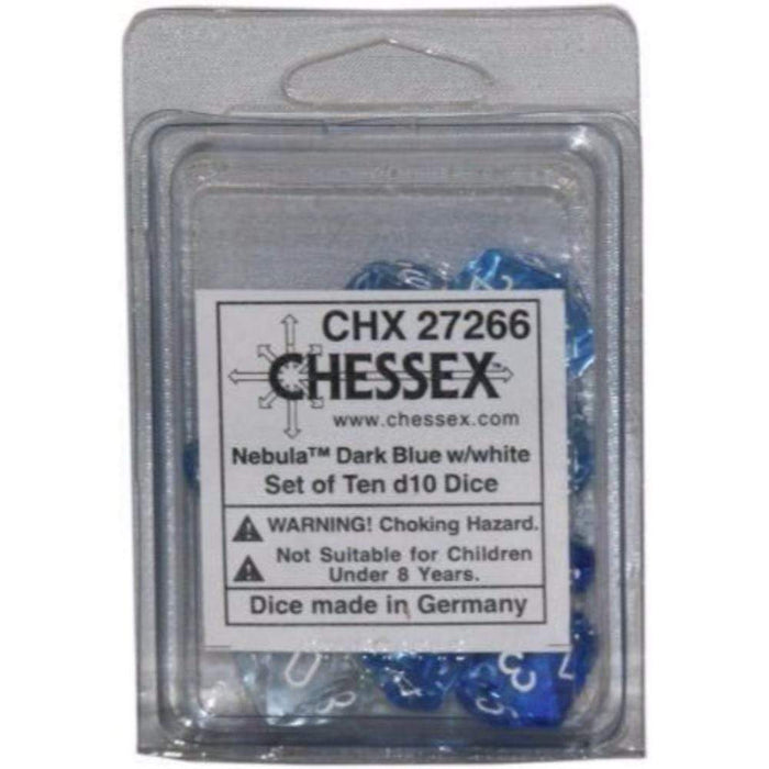 Chessex Dice - 10D10 - Nebula Dark Blue/White