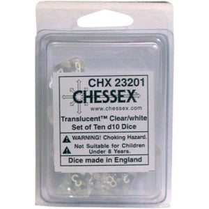 Chessex Dice Chessex Dice - 10D10 - Translucent Clear/White