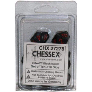 Chessex Dice Chessex Dice - 10D10 - Velvet Black/red