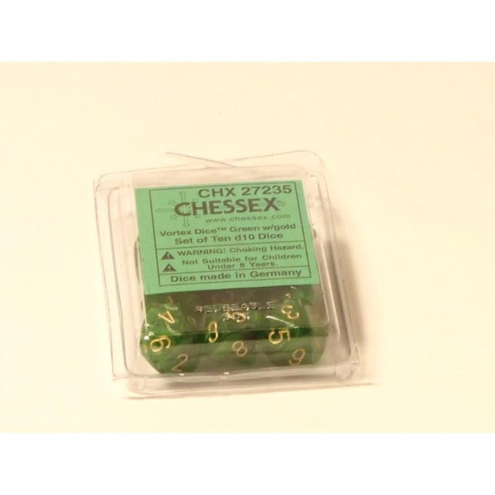 Chessex Dice - 10D10 - Vortex Green/Gold