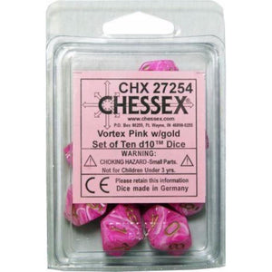 Chessex Dice Chessex Dice - 10D10 - Vortex Pink with Gold