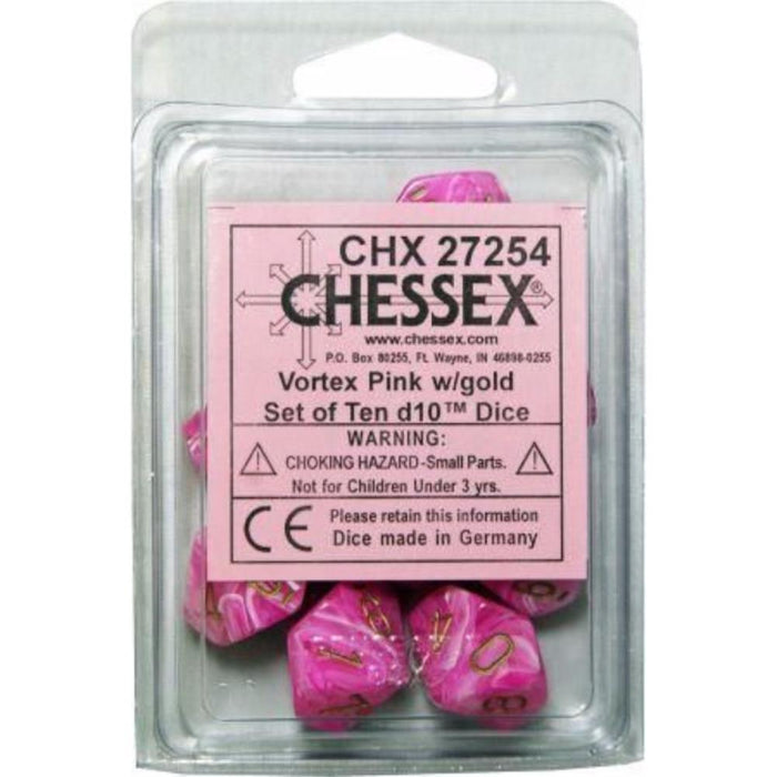 Chessex Dice - 10D10 - Vortex Pink with Gold