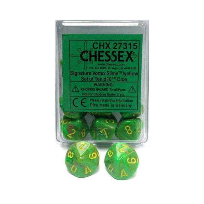 Chessex Dice - 10D10 - Vortex Slime/Yellow