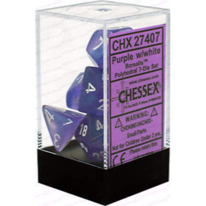 Chessex Polyhedral Dice - 7D Set - Borealis Purple/White