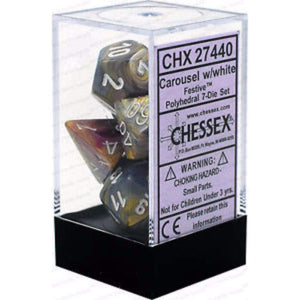 Chessex Dice Chessex Polyhedral Dice - 7D Set - Festive Carousel/White