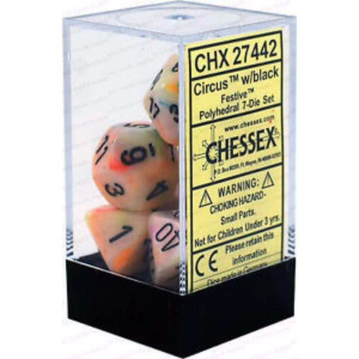 Chessex Polyhedral Dice - 7D Set - Festive Circus/Black
