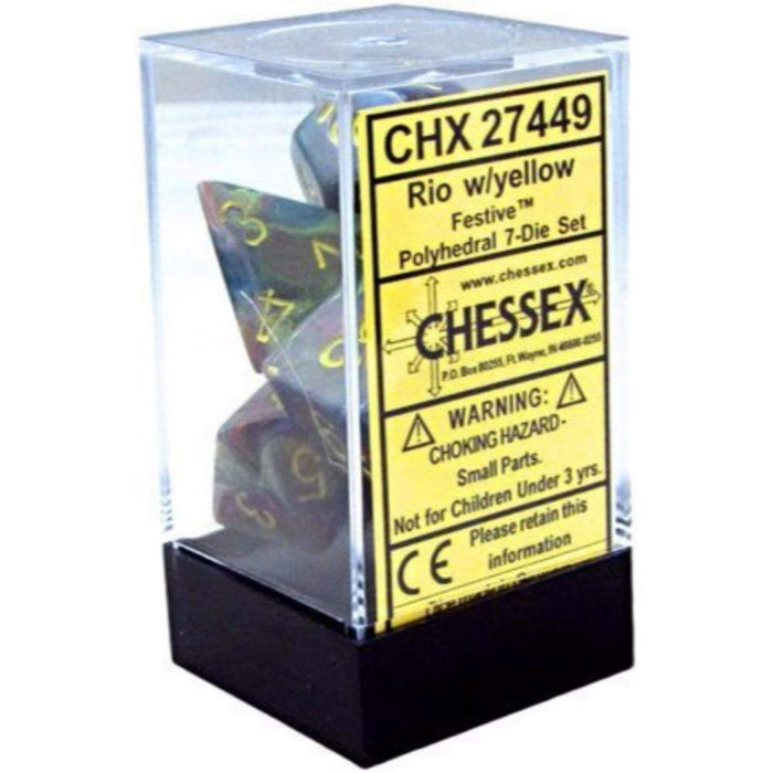 Chessex Polyhedral Dice - 7D Set - Festive Rio with Yellow