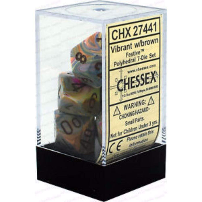 Chessex Polyhedral Dice - 7D Set - Festive Vibrant Brown