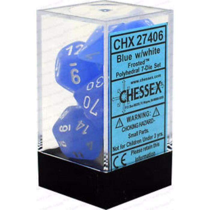 Chessex Polyhedral Dice - 7D Set - Frosted Blue/White